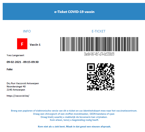 Exemple de tichet de réservation